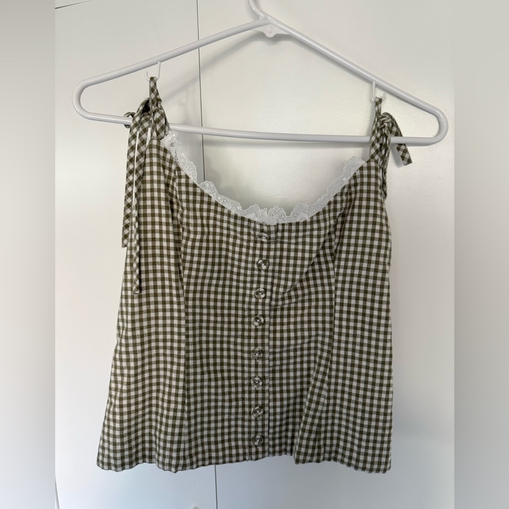 Princess Polly Brown Checkered Lace-Trim Top